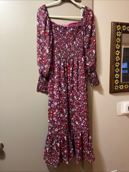 Betsey Johnson Dresses & Skirts - Betsey Johnson Burgundy Floral Smocked Maxi Dress with Long Sleeves